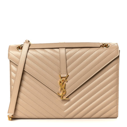 Saint Laurent Grain De Poudre Matelasse Chevron Large Monogram Satchel Dark Beige 1 of 11