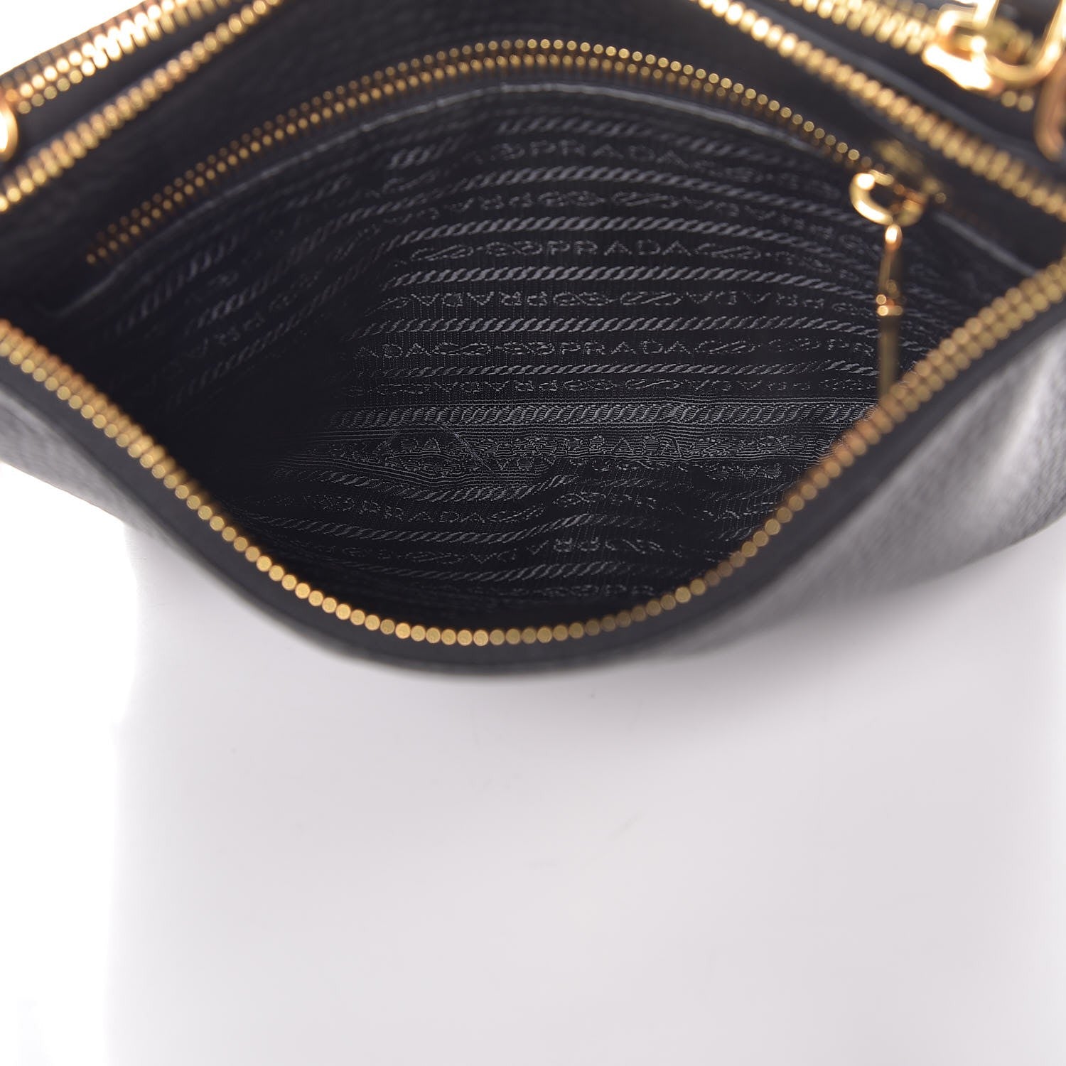 Prada Vitello Daino Double Zip Crossbody Bag Black 5 of 10