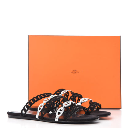 Hermes Metallic Nappa Suede Goatskin Nude Sandals 38.5 Argent Black 8 of 8