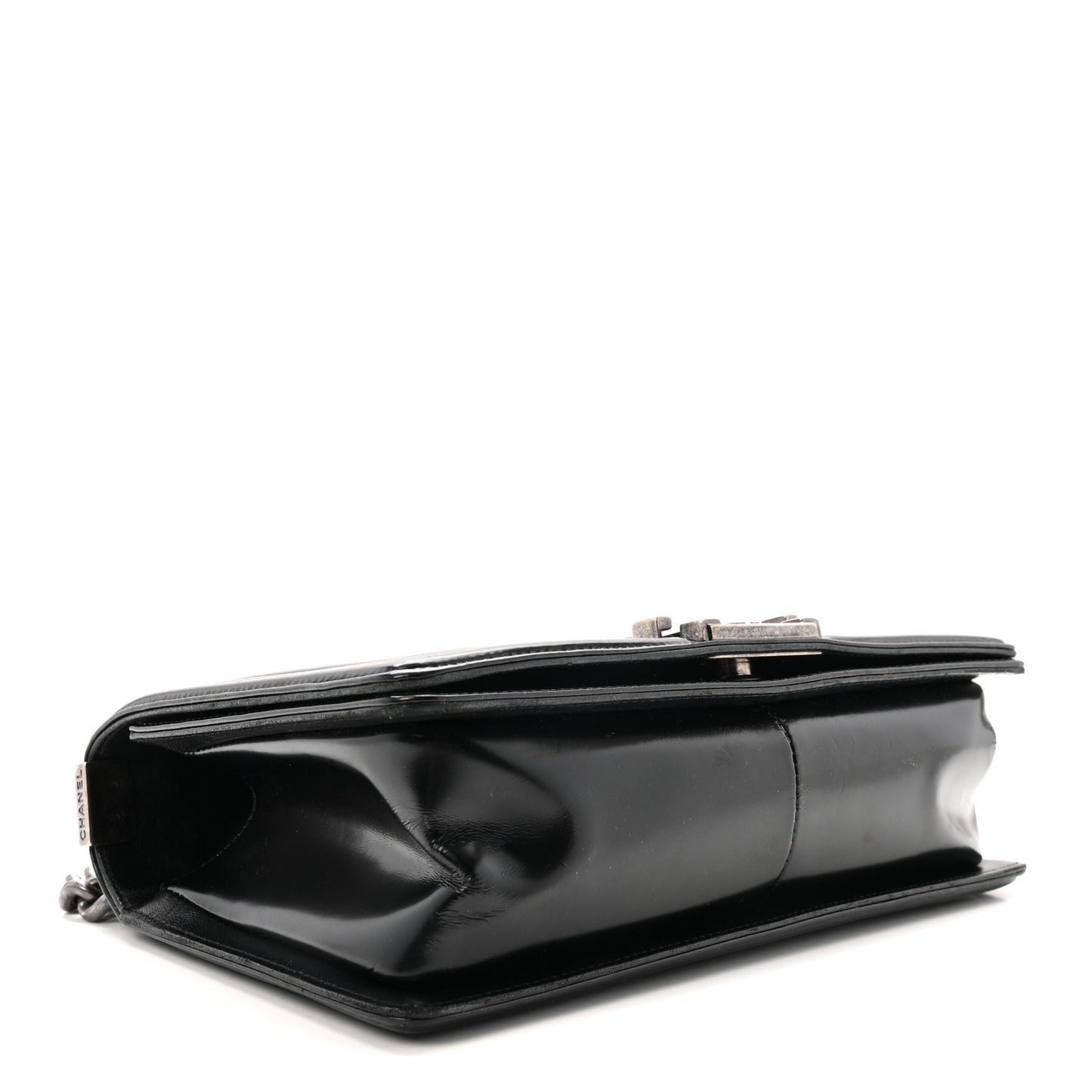 Glazed Calfskin Medium Boy Flap Black