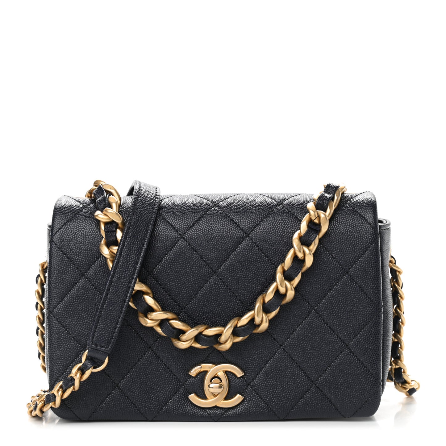 Caviar Quilted Small Fashion Therapy Flap Bag Navy Blue