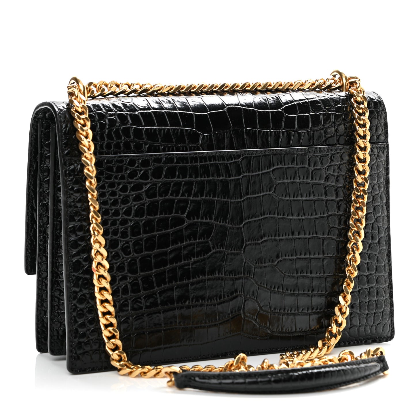 Calfskin Crocodile Embossed Medium Monogram Sunset Black