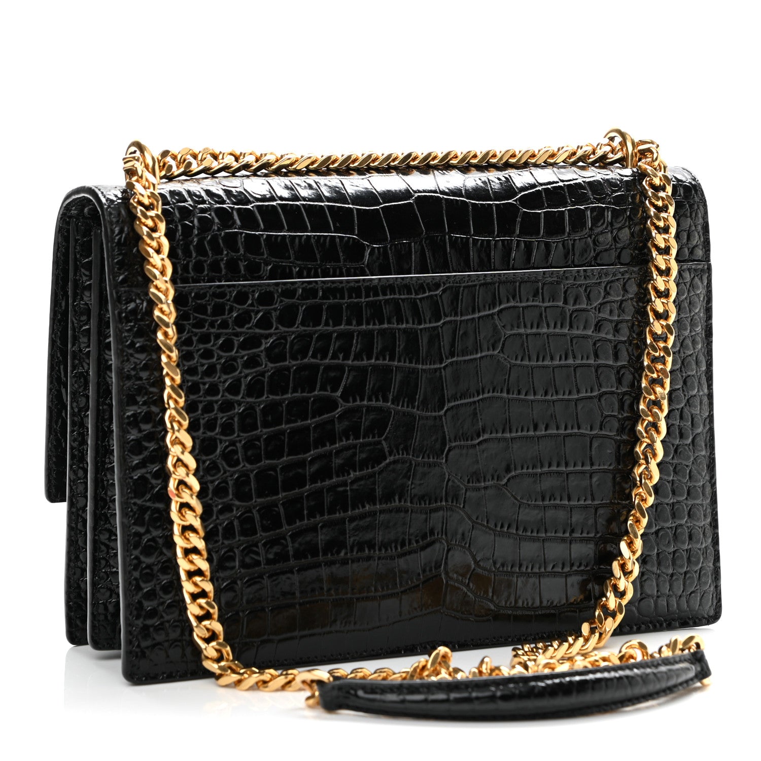 Saint Laurent Calfskin Crocodile Embossed Medium Monogram Sunset Black 3 of 10
