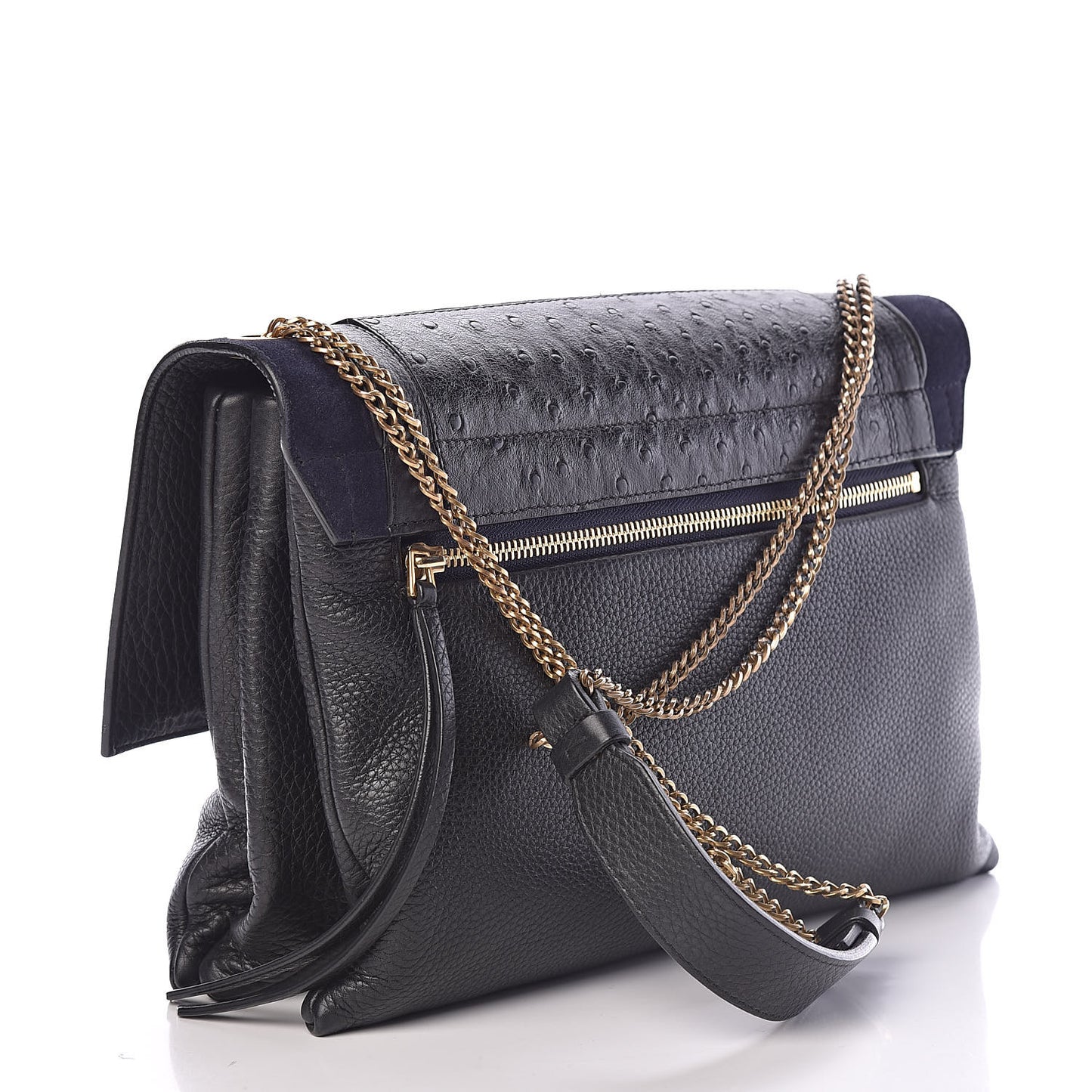 Ostrich Calfskin Embossed Medium Sugar Flap Shoulder Bag Black Blue