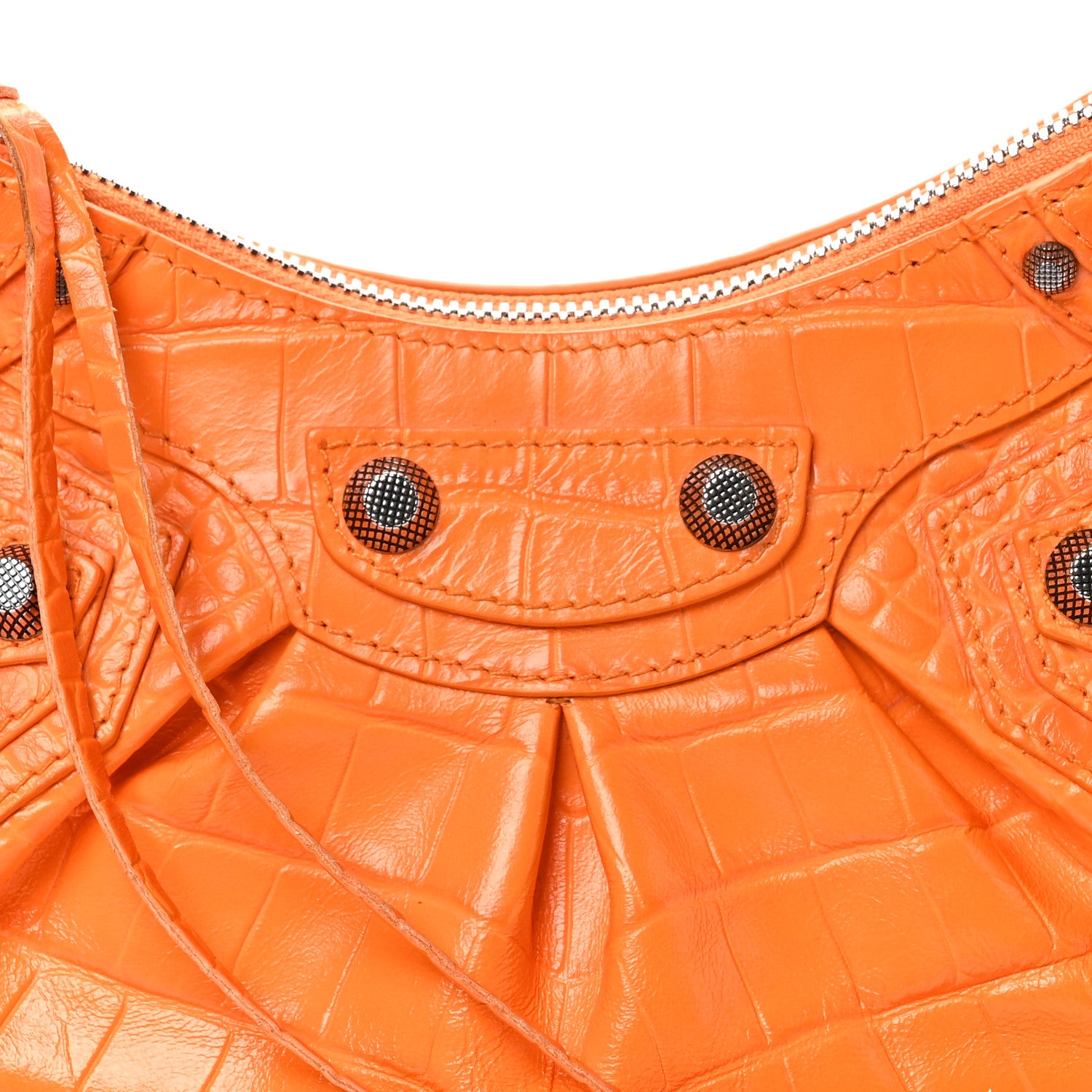 Balenciaga Extra Supple Calfskin Crocodile Embossed Le Cagole Shoulder Bag XS Pop Orange 9 of 11