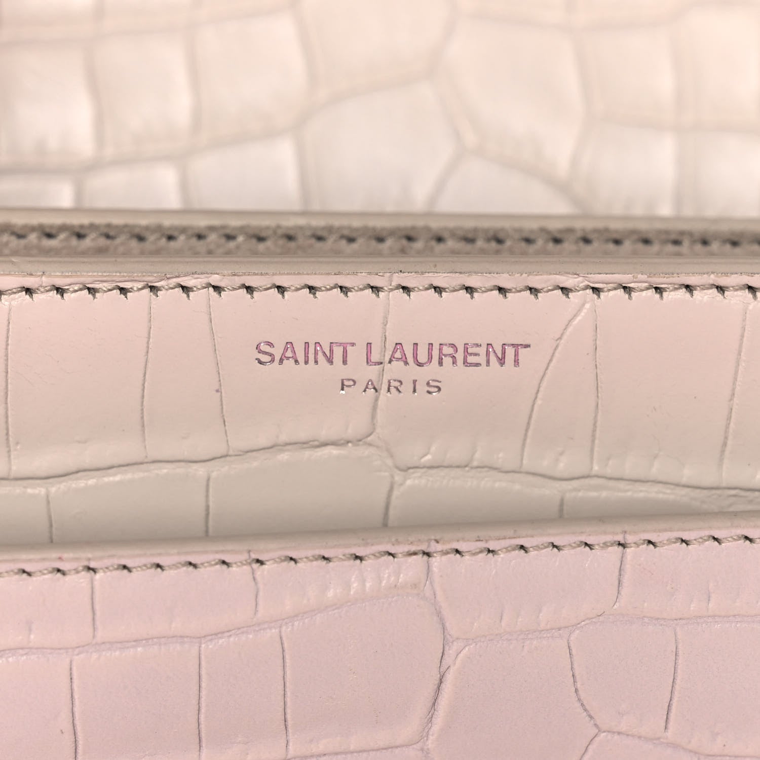 Saint Laurent Calfskin Crocodile Embossed Medium Monogram Sunset Blanc Vintage 6 of 13