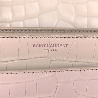 Saint Laurent Calfskin Crocodile Embossed Medium Monogram Sunset Blanc Vintage 6 of 13