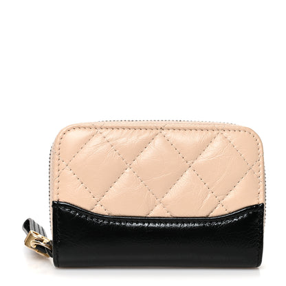 Chanel Aged Calfskin Quilted Gabrielle Zip Around Coin Purse Wallet Beige Black 1 of 8
