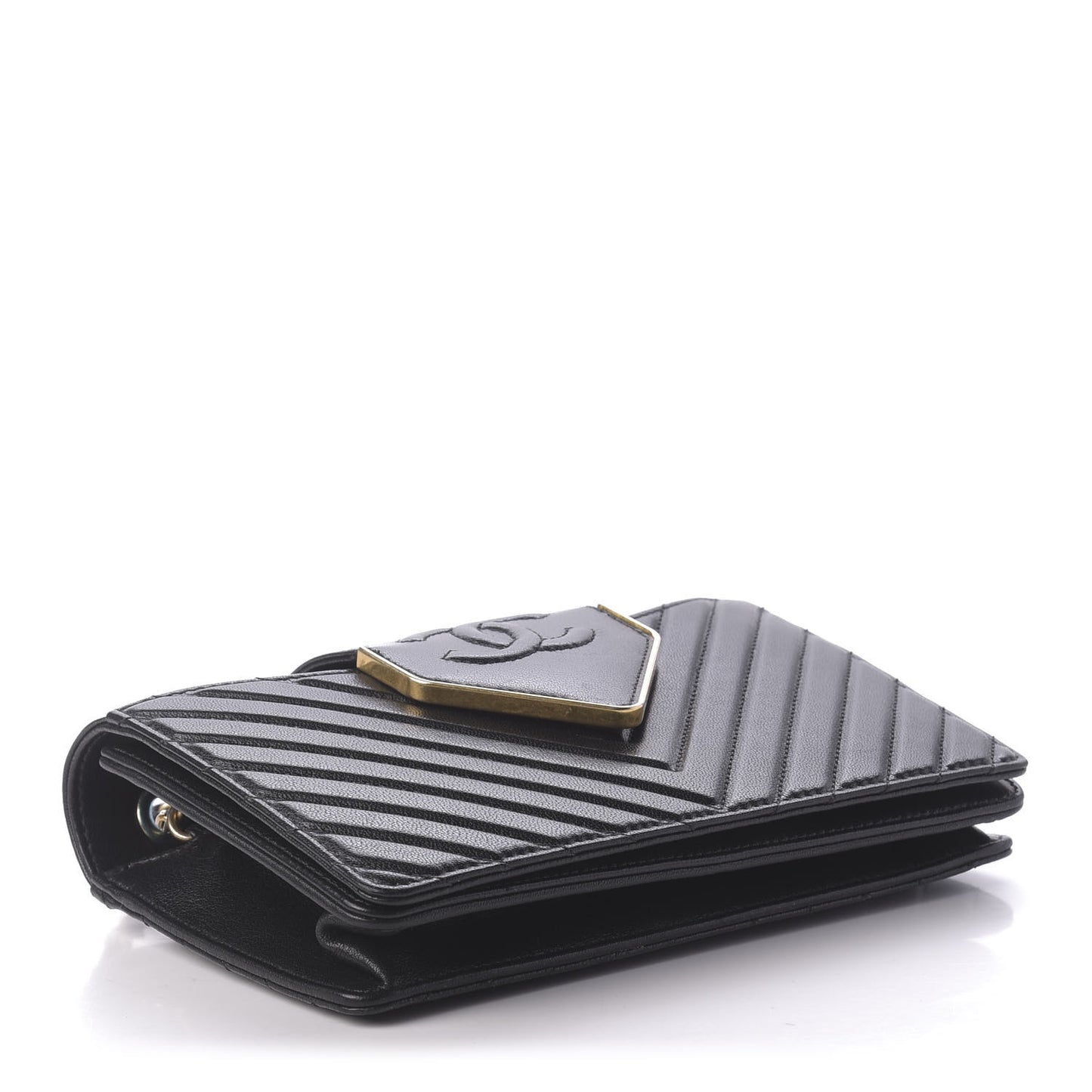 Shiny Sheepskin Chevron Quilted Mini Collar and Tie Flap Black