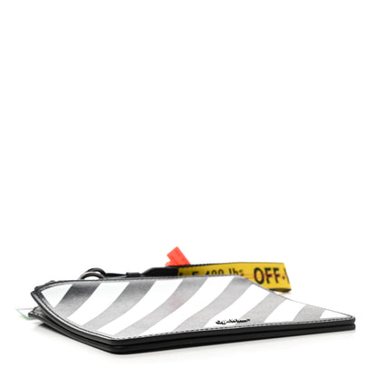 Off-White Saffiano Striped Diag Flat Pouch Black White 4 of 7