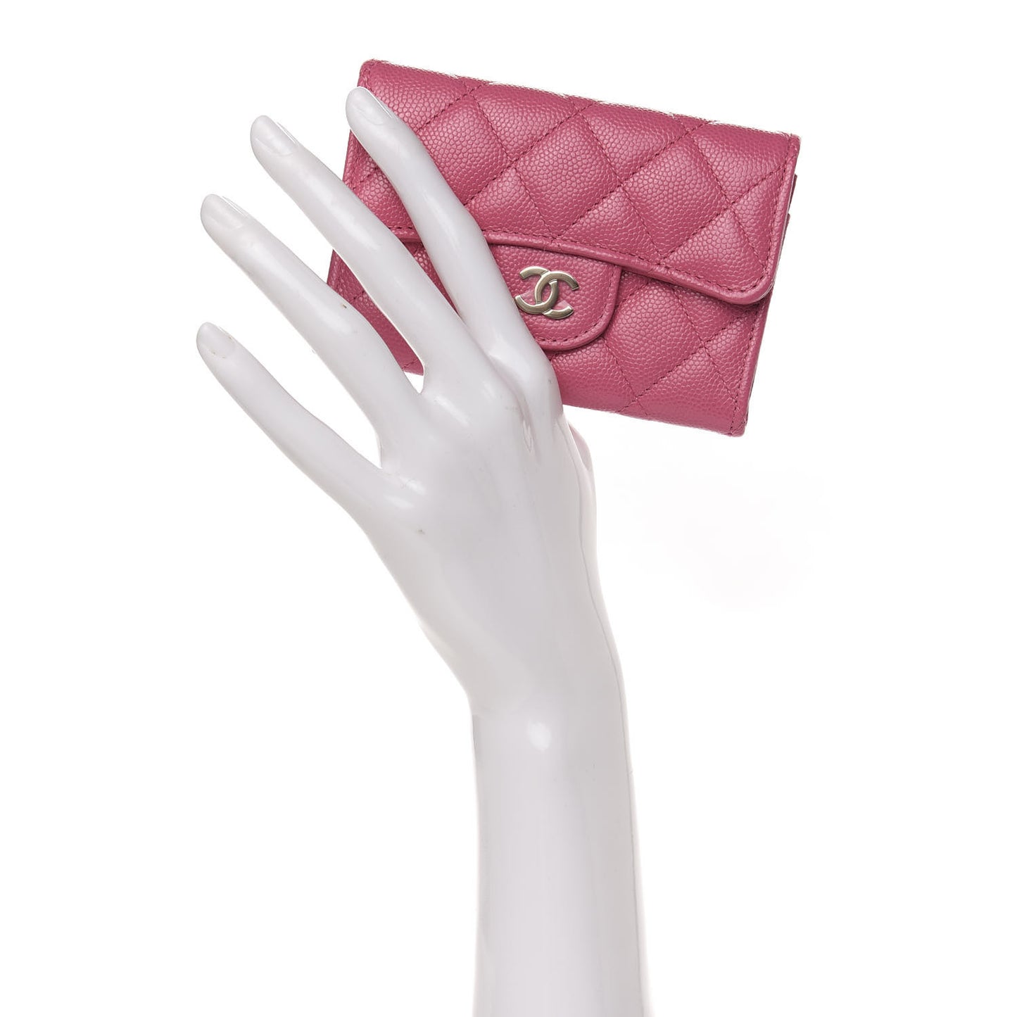 Caviar Quilted Flap Card Holder Wallet Pink