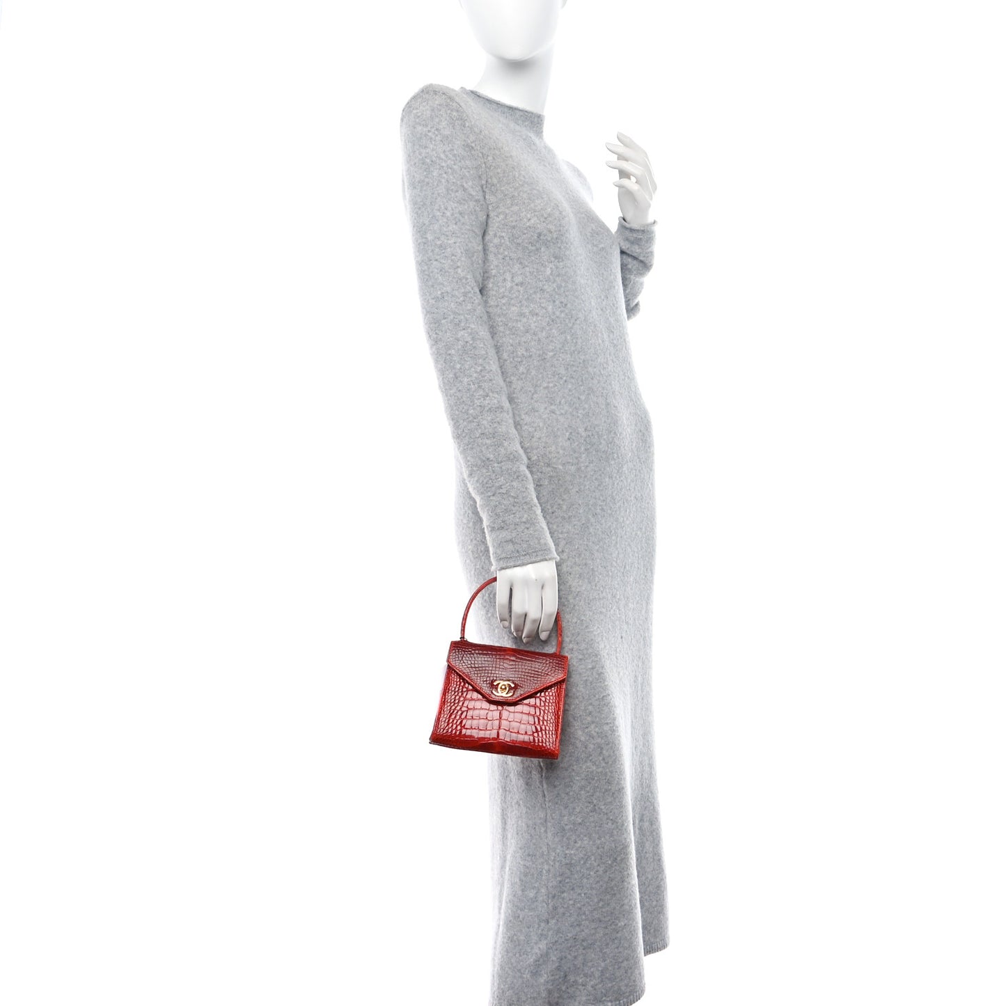 Shiny Crocodile Mini Top Handle Kelly Flap Orange