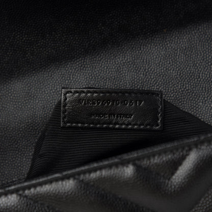 Saint Laurent Grain De Poudre Matelasse Chevron Large Monogram Satchel Black 8 of 11
