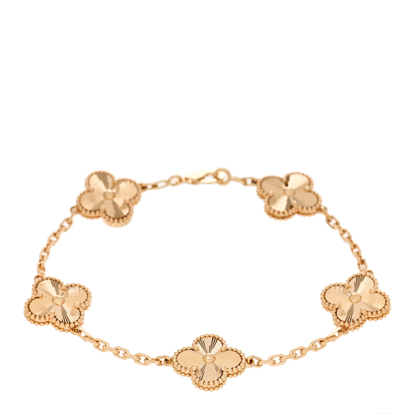 18K Yellow Gold 5 Motifs Guilloche Vintage Alhambra Bracelet