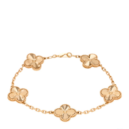 Van Cleef & Arpels 18K Yellow Gold 5 Motifs Guilloche Vintage Alhambra Bracelet 1 of 4