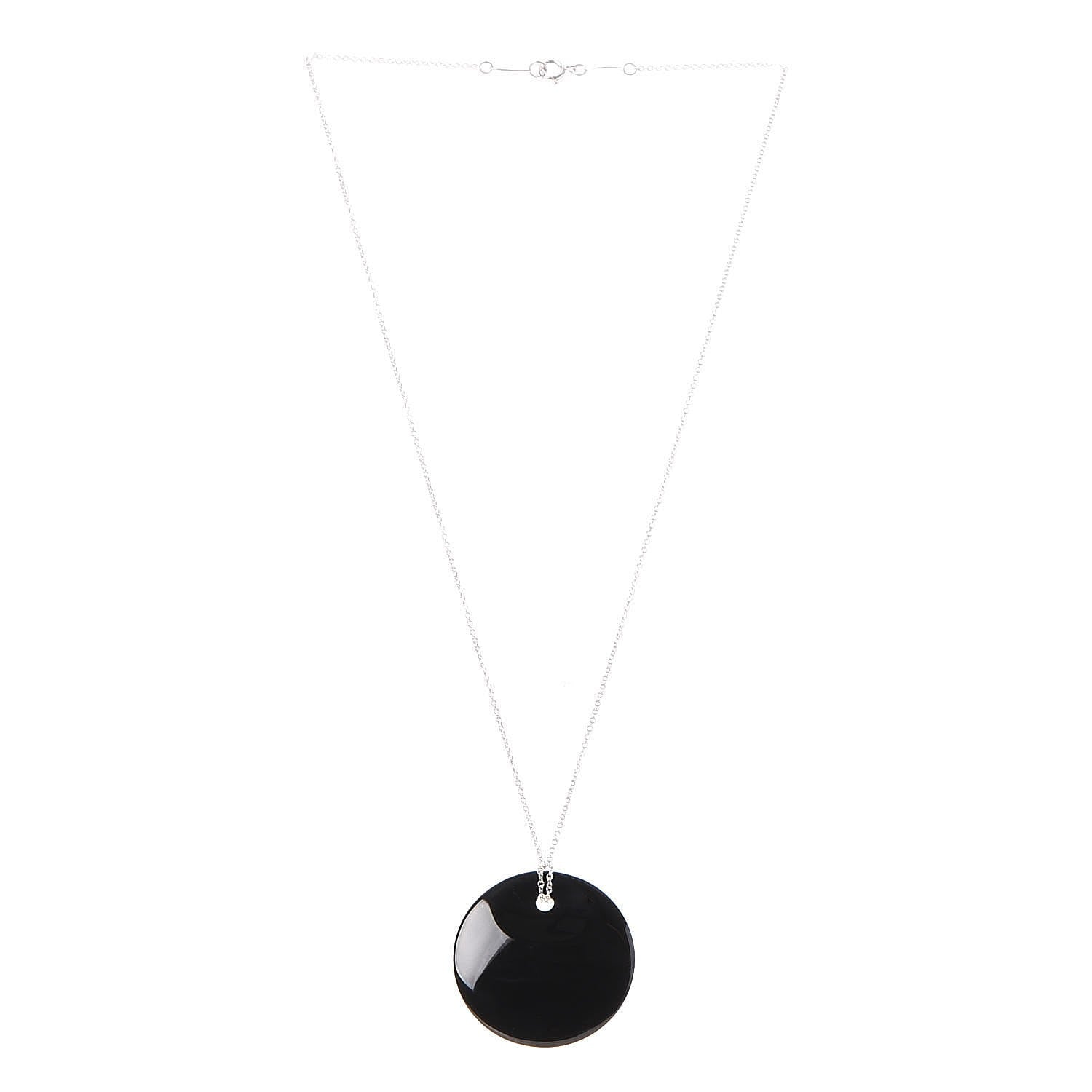 Tiffany Sterling Silver Black Jade Elsa Peretti Disc Pendant Necklace 3 of 9