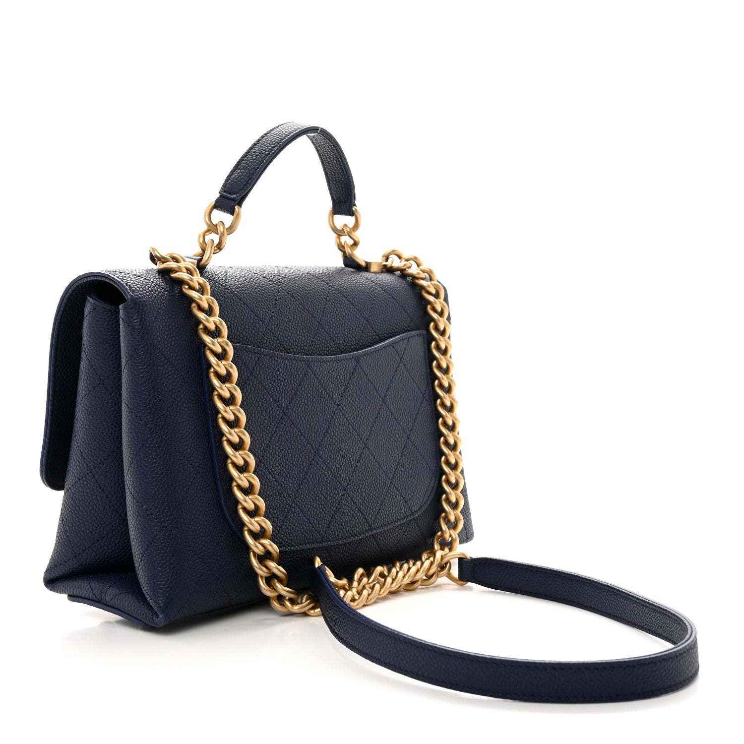 Chanel Grained Calfskin Small Stitched Flap Navy Blue 3 of 10