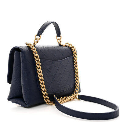 Chanel Grained Calfskin Small Stitched Flap Navy Blue 3 of 10