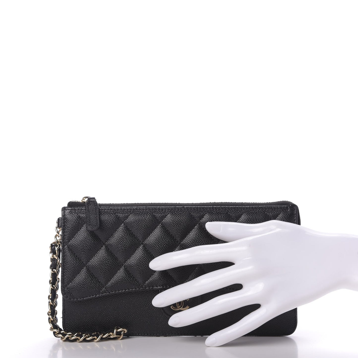 Caviar Quilted Classic Pouch With Handle Black