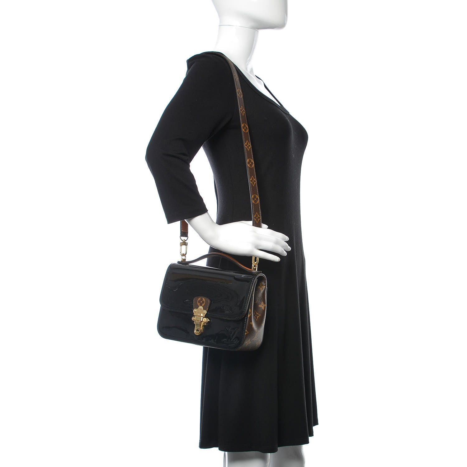 Louis Vuitton Patent Calfskin Monogram Cherrywood BB Black 2 of 8