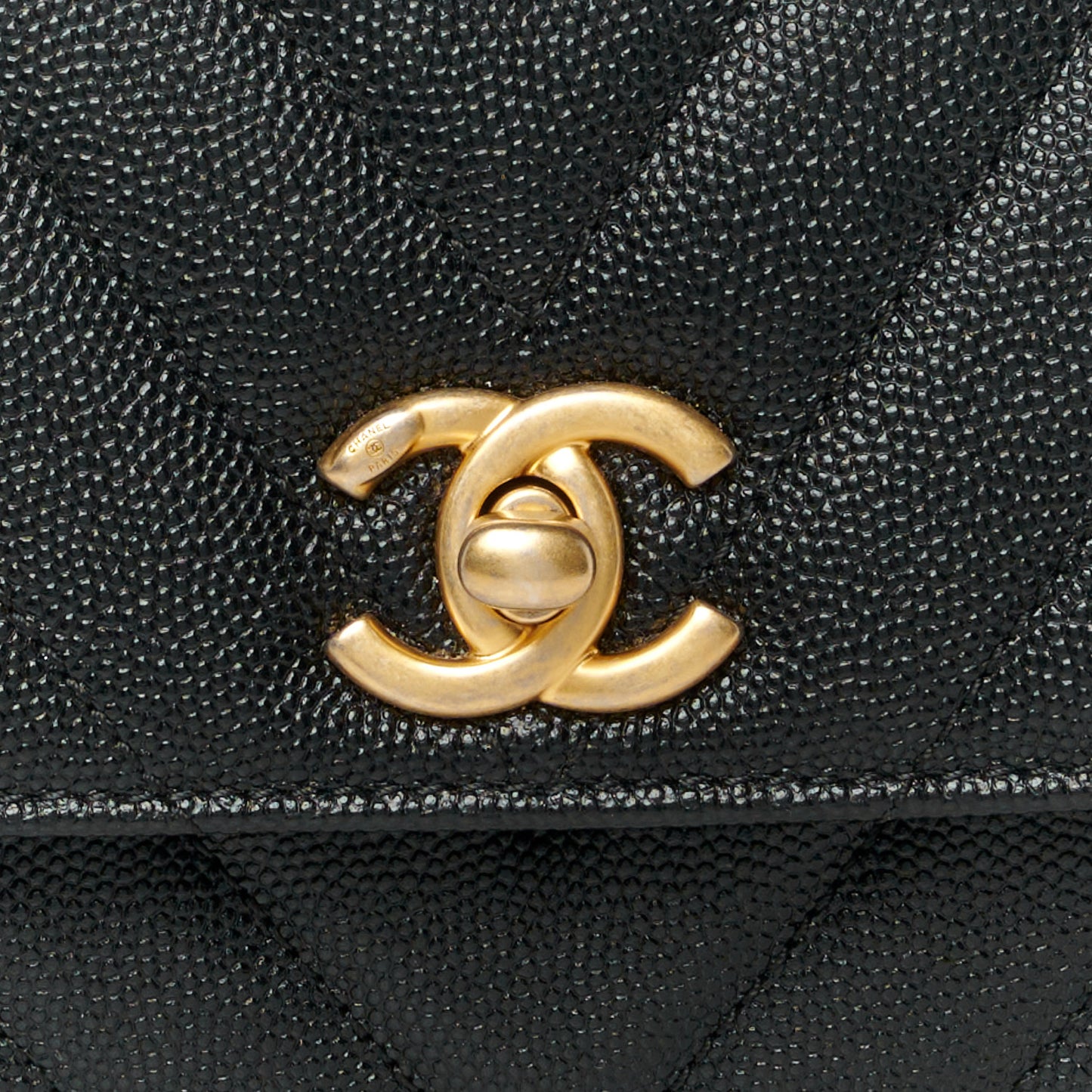 Caviar Chevron Quilted Mini Coco Handle Flap Black