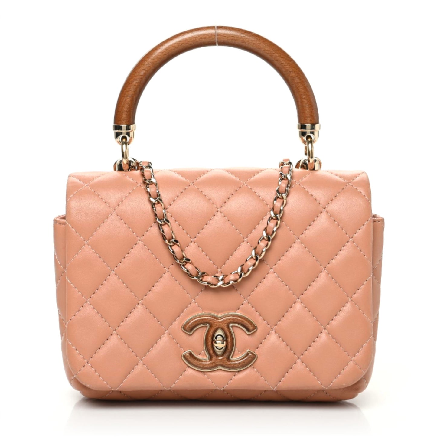 Lambskin Quilted Wood Mini Coco Handle Flap Beige