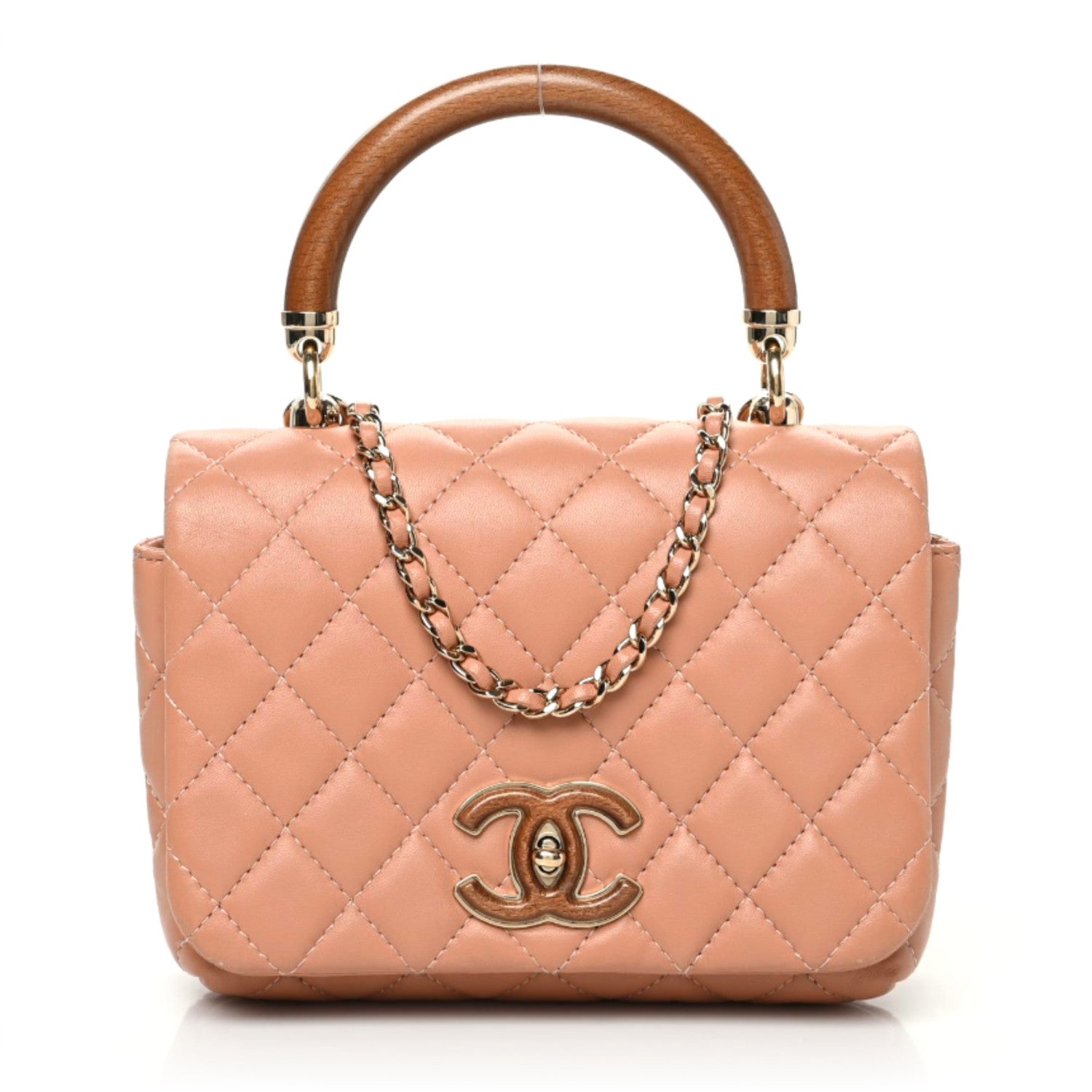 Chanel Lambskin Quilted Wood Mini Coco Handle Flap Beige 1 of 10