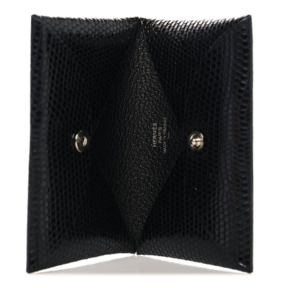 Hermes Lizard Calvi Card Case Black 5 of 7