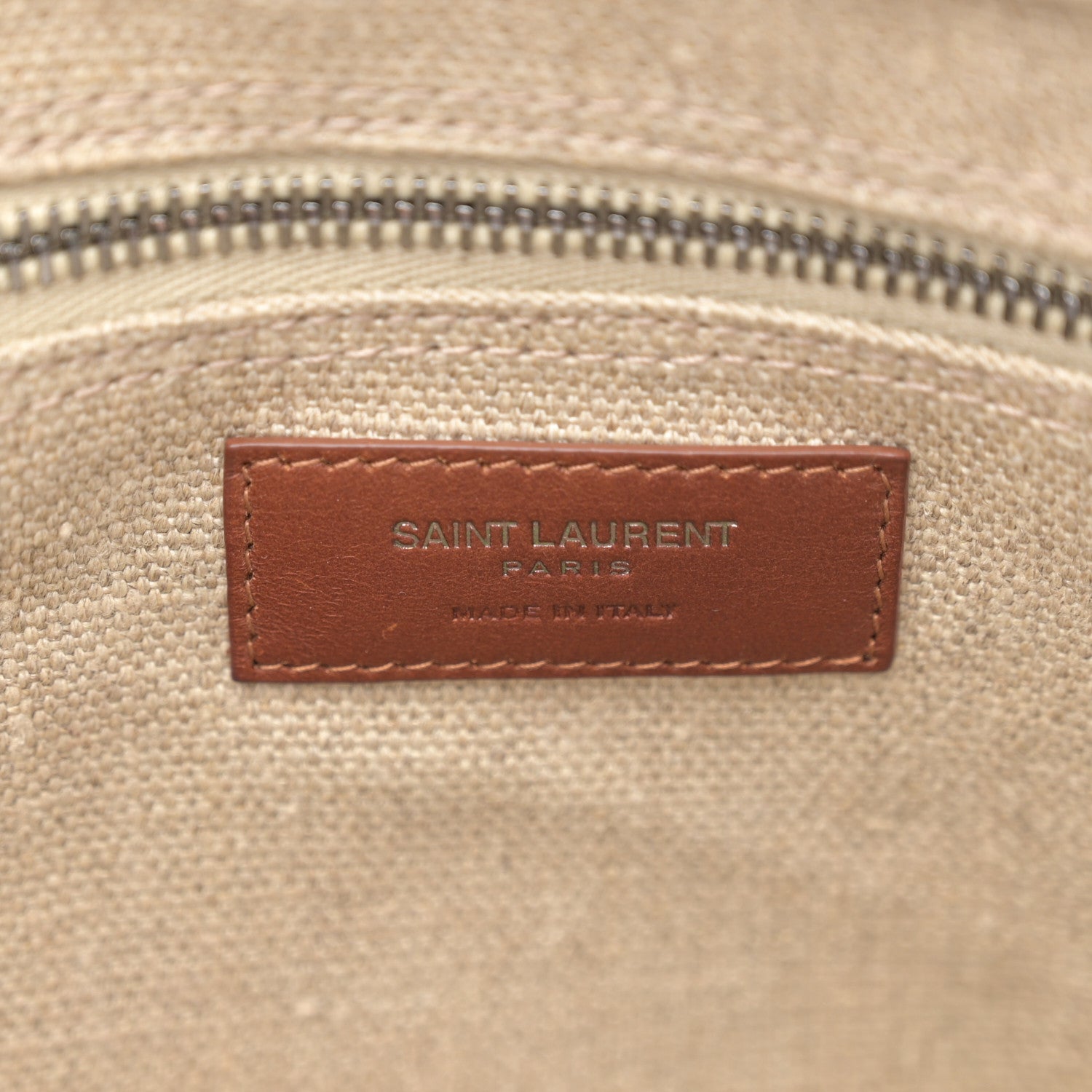 Saint Laurent Linen Calfskin Small Rive Gauche Tote Brown 6 of 13