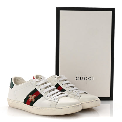 Gucci Calfskin Ayers Bee Embroidered Womens Ace Sneakers 37.5 White Green 19 of 20
