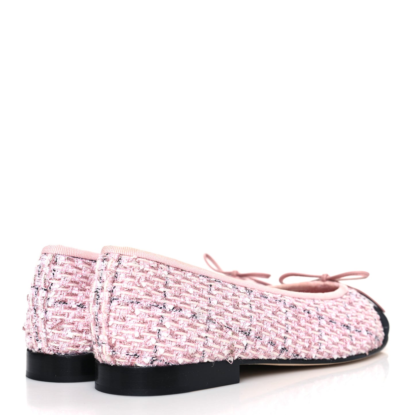 Tweed Grosgrain Cap Toe Ballerina Flats 37 Pink Black