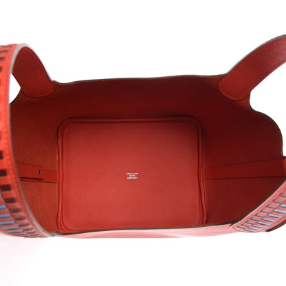 Hermes Epsom Tressage De Cuir Picotin Lock 22 MM Capucine Celeste Rouge H 5 of 8