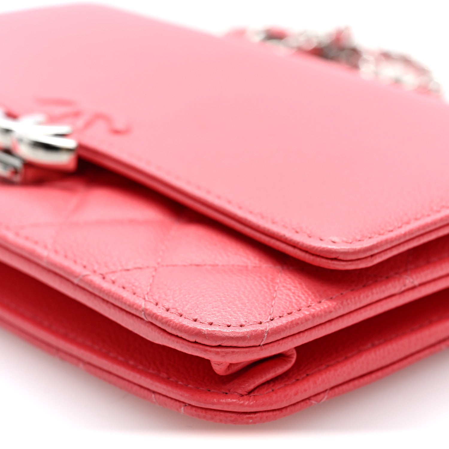 Chanel Grained Calfskin Quilted CC Box Wallet On Chain WOC Pink 10 of 10