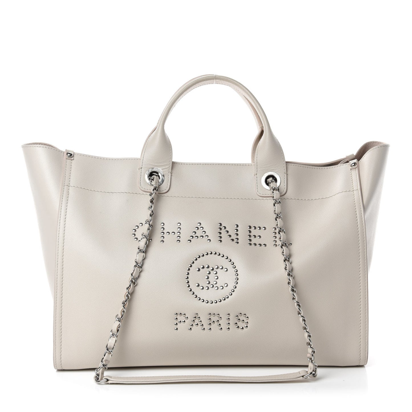 Caviar Medium Studded Deauville Tote Beige