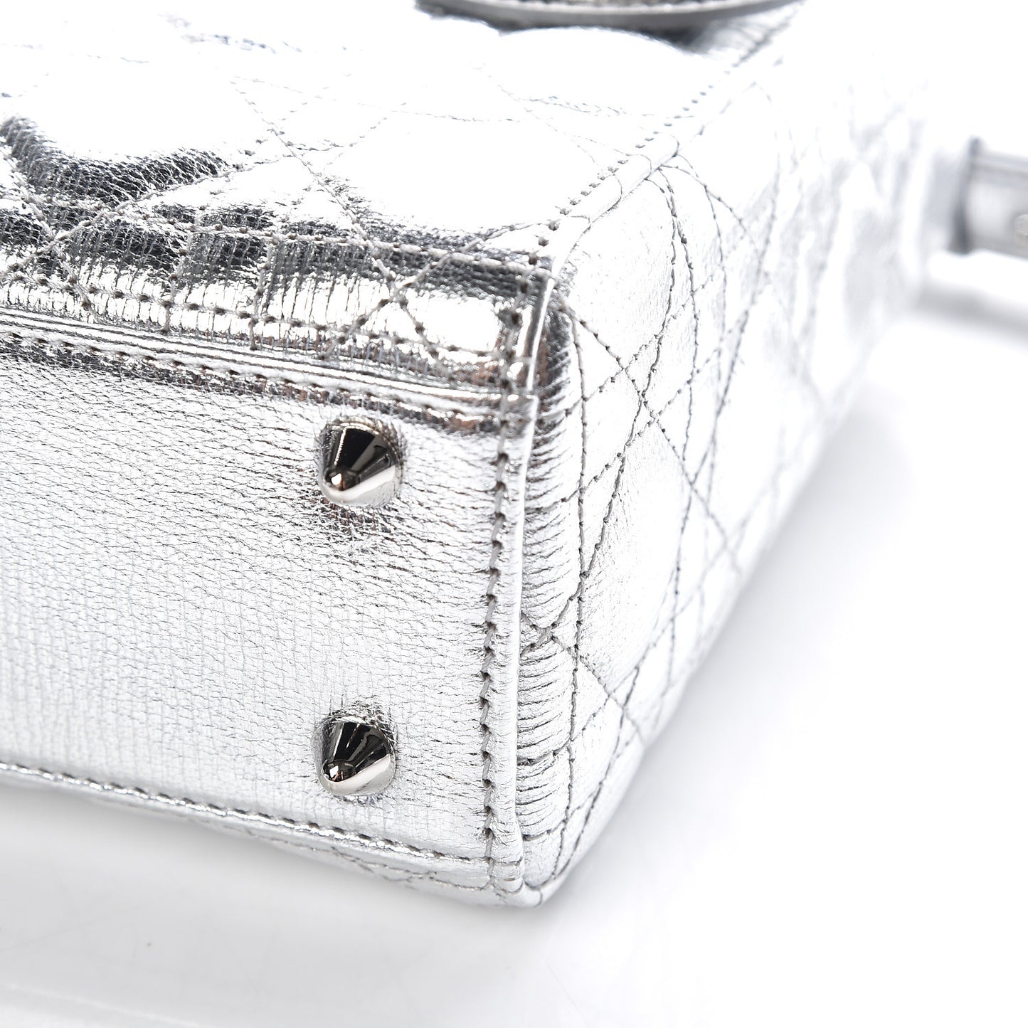 Metallic Grained Calfskin Cannage Small Lucky Badges My Lady Dior Silver