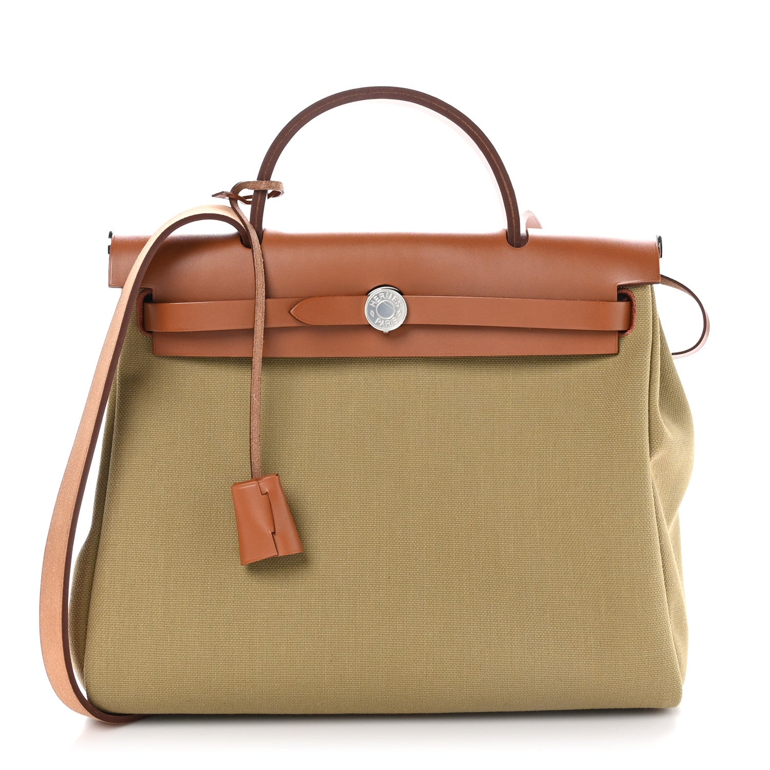 Hermes Military Toile Vache Hunter Herbag Zip Retourne 31 PM Poussiere Fauve 1 of 12