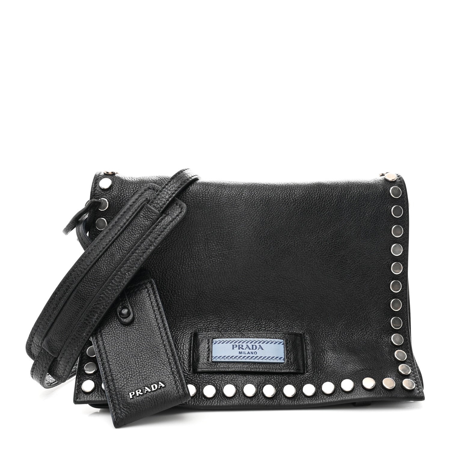 Prada Glace Calfskin Studded Etiquette Flap Black 1 of 10