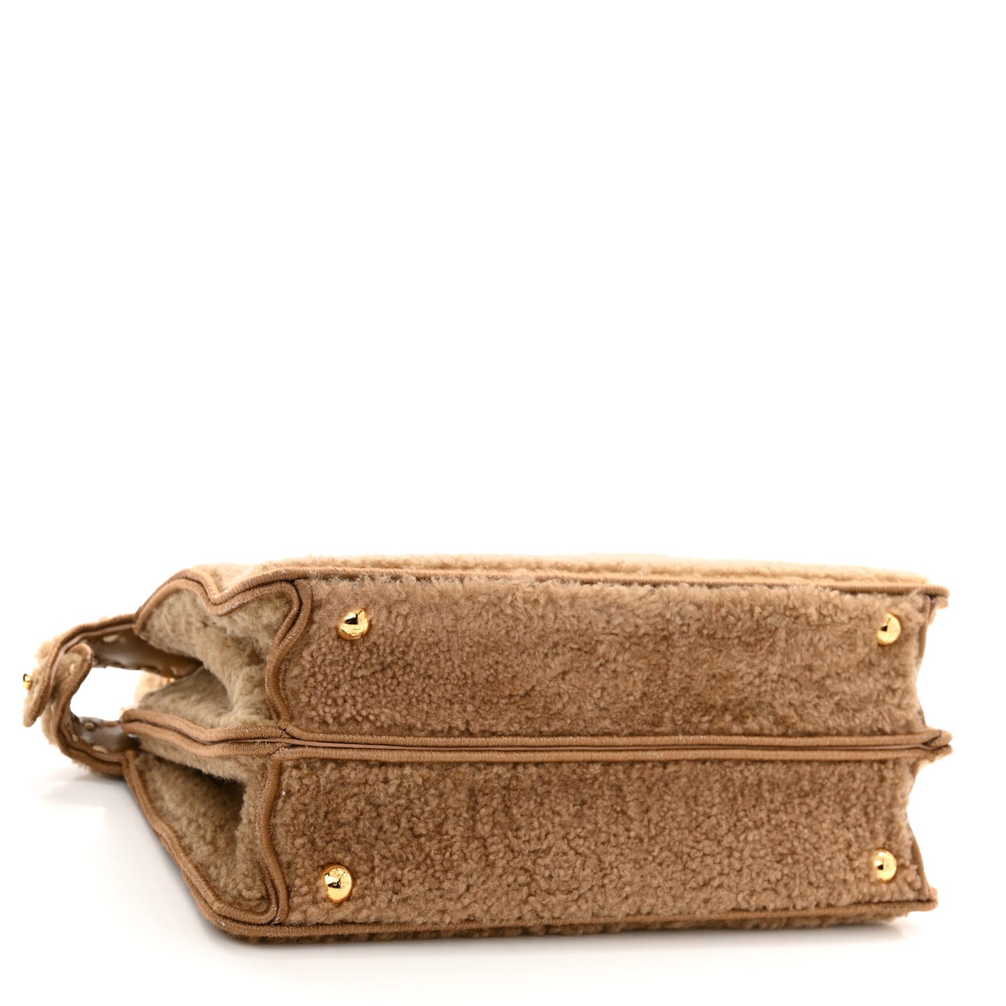 Curly Shearling Shiny Nappa Small Peekaboo I SEE U Satchel Camel