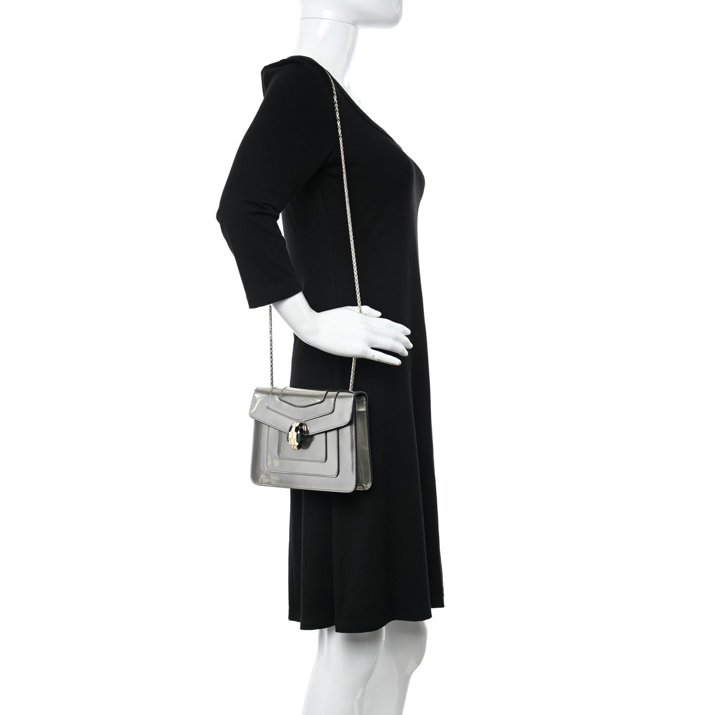 Metallic Calfskin Small Serpenti Forever Snake Strap Crossbody Bag Silver