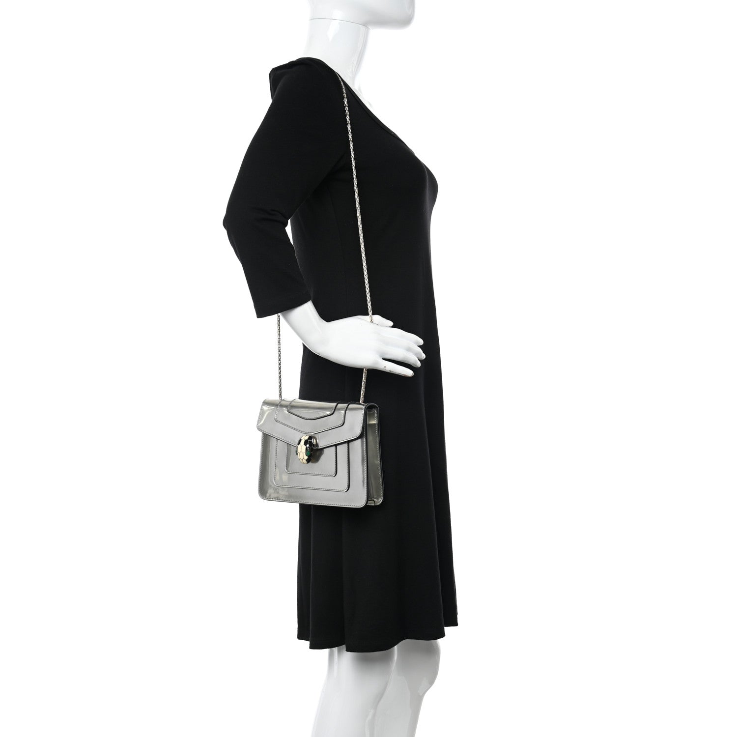 Bulgari Metallic Calfskin Small Serpenti Forever Snake Strap Crossbody Bag Silver 2 of 12