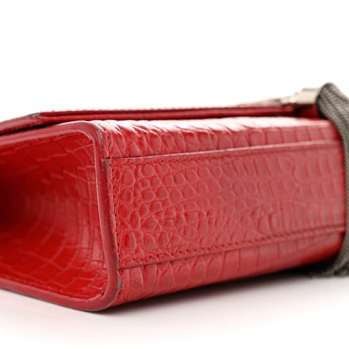 Calfskin Crocodile Embossed Medium Classic Monogram Kate Tassel Satchel New Red