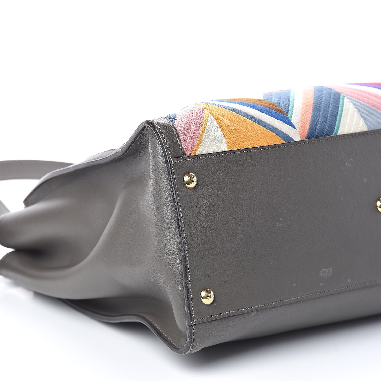 Fendi Calfskin Geometric Embroidered Large Peekaboo Iconic Satchel Grey 11 of 12