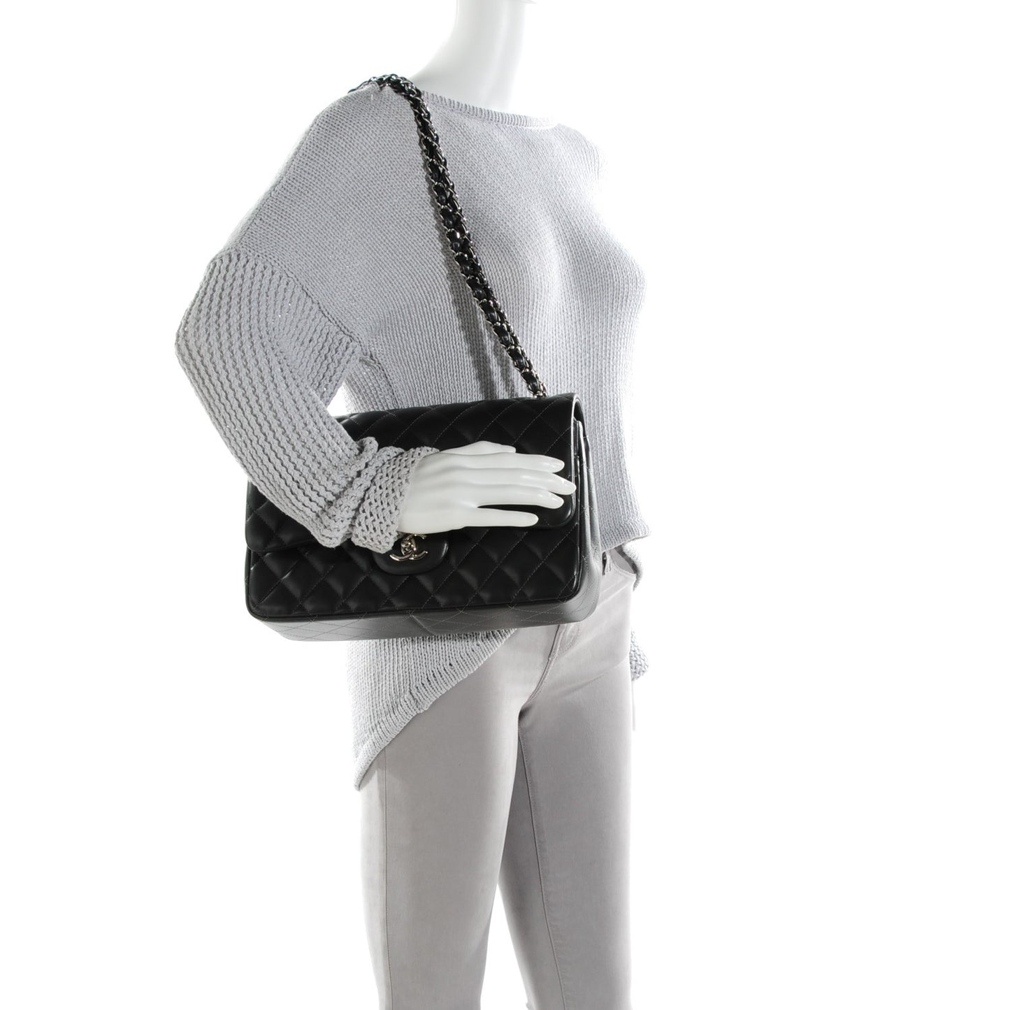 Lambskin Quilted Jumbo Double Flap Dark Grey