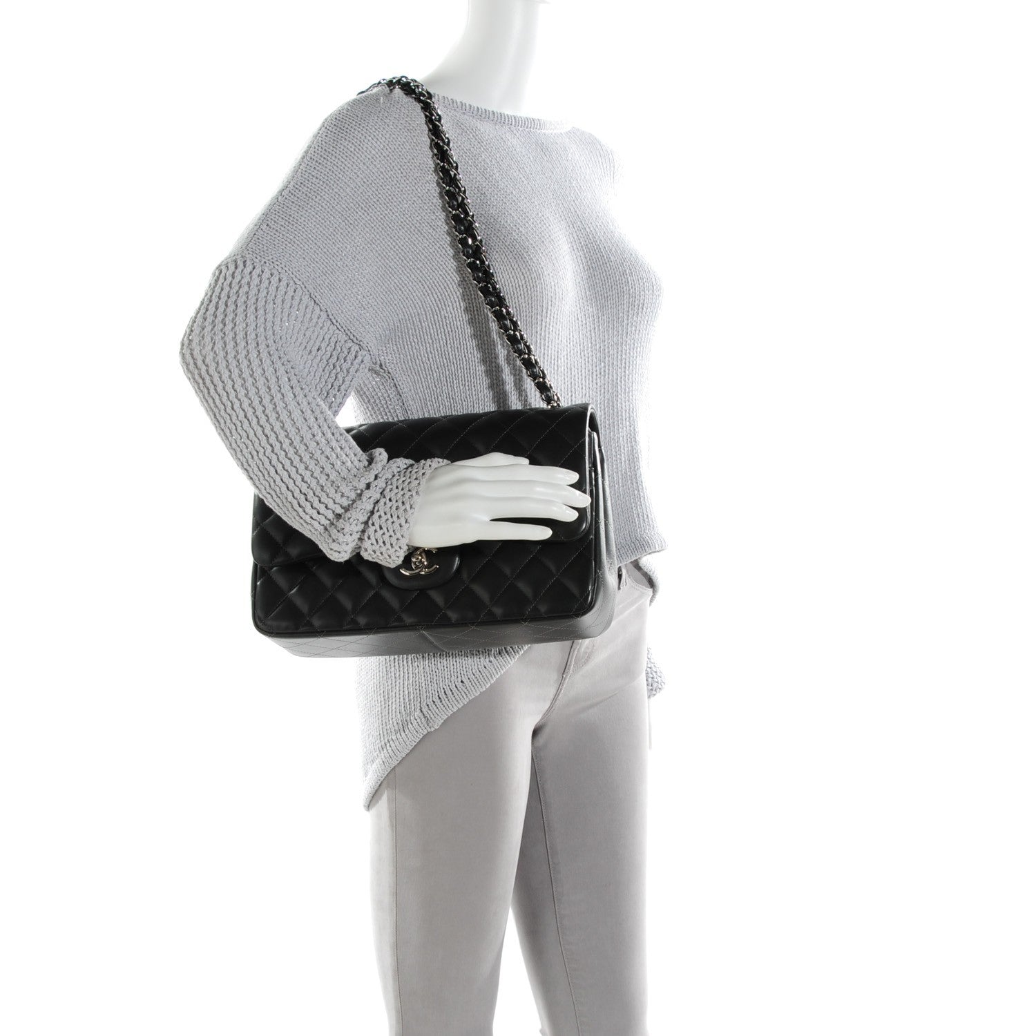 Chanel Lambskin Quilted Jumbo Double Flap Dark Grey 2 of 8