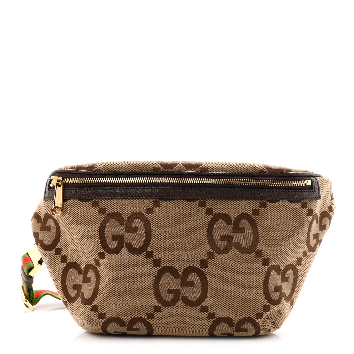 Monogram Jumbo GG Textured Dollar Calfskin Web Belt Bag Camel Ebony New Acero