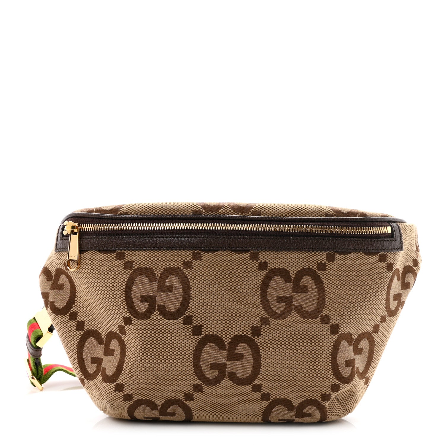 Gucci Monogram Jumbo GG Textured Dollar Calfskin Web Belt Bag Camel Ebony New Acero 1 of 10