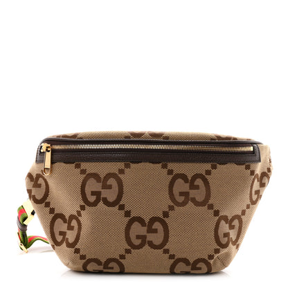 Gucci Monogram Jumbo GG Textured Dollar Calfskin Web Belt Bag Camel Ebony New Acero 1 of 10