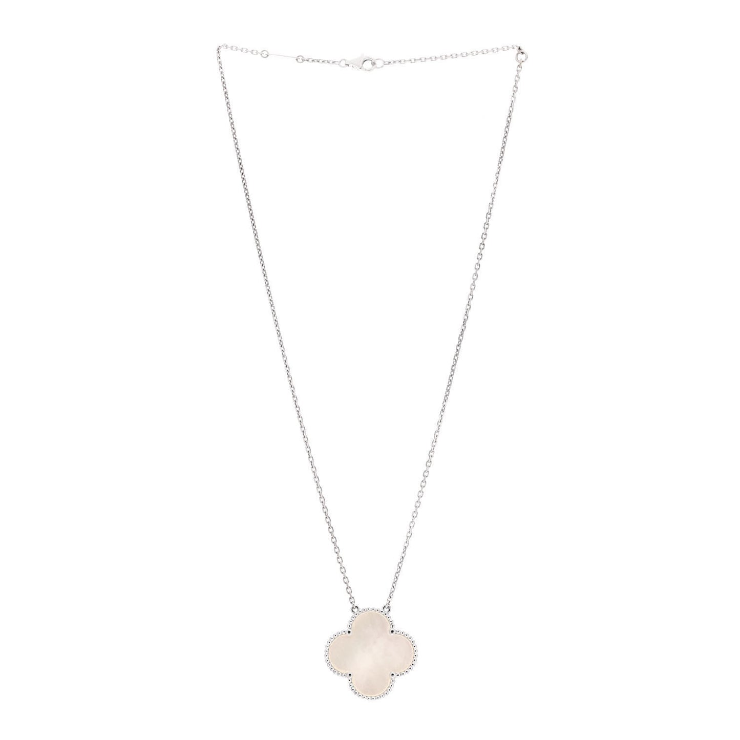 18K White Gold Mother of Pearl Magic Alhambra Pendant Necklace