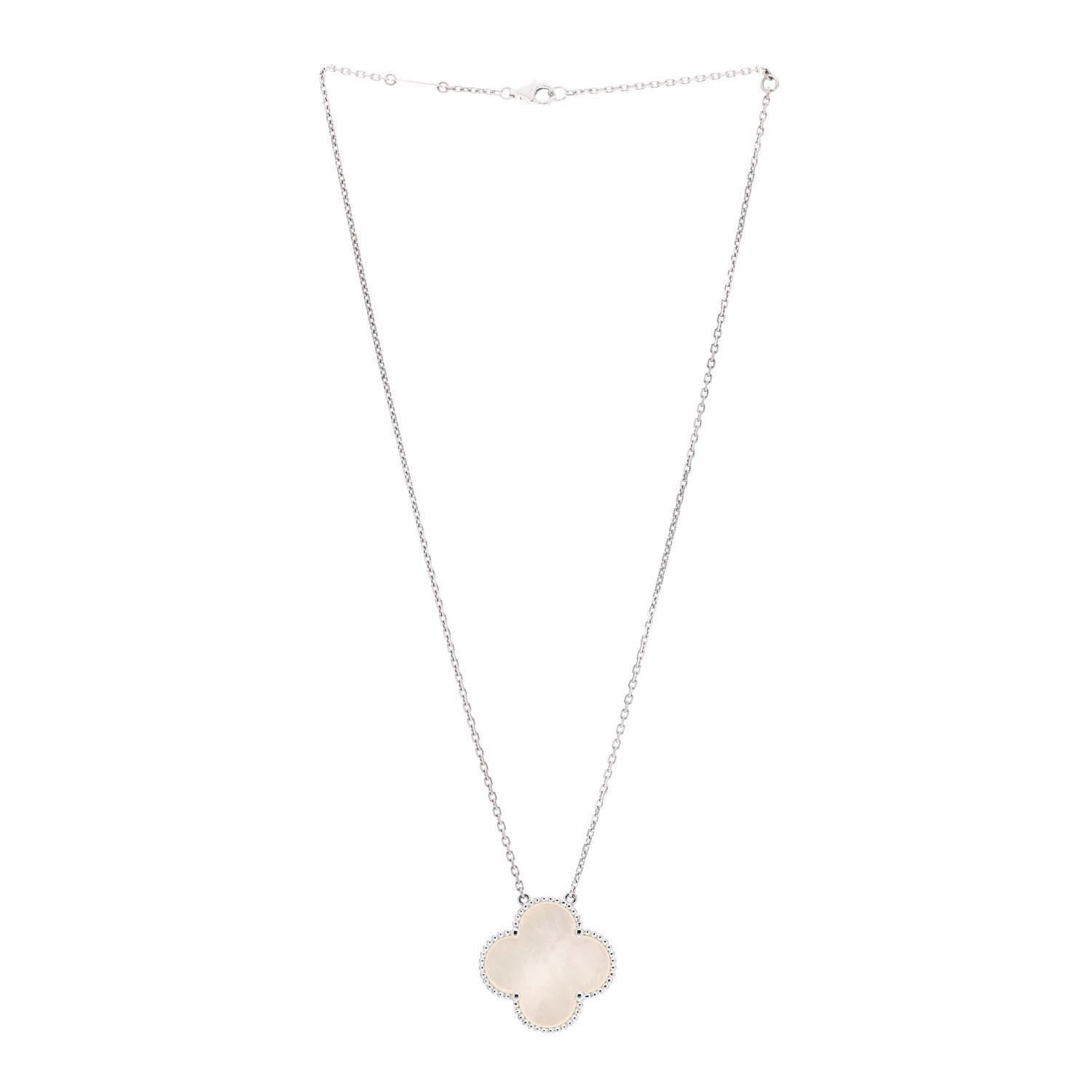 Van Cleef & Arpels 18K White Gold Mother of Pearl Magic Alhambra Pendant Necklace 3 of 5