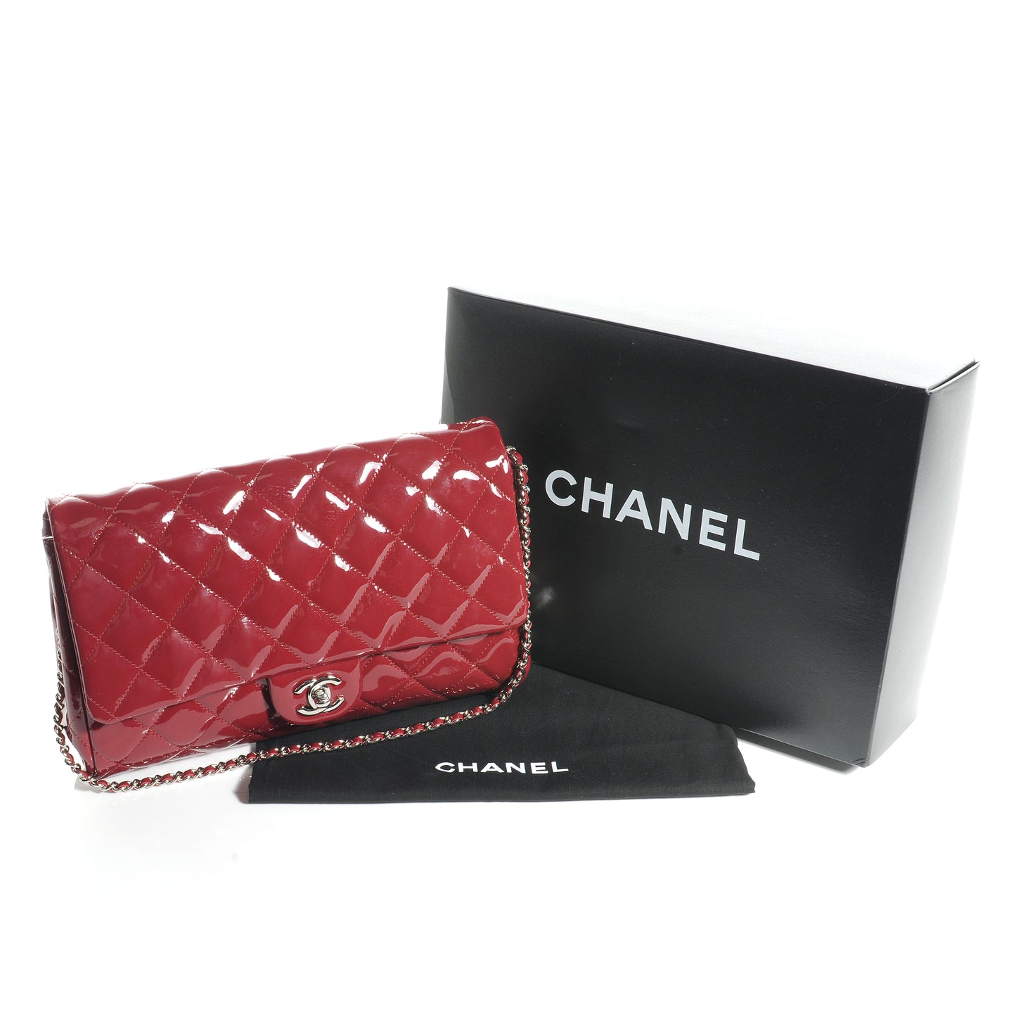Patent Quilted Clutch Flap Red